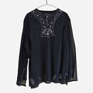 90s y2k boho whimsigoth sheer black silver sequin top plus size 22/24
